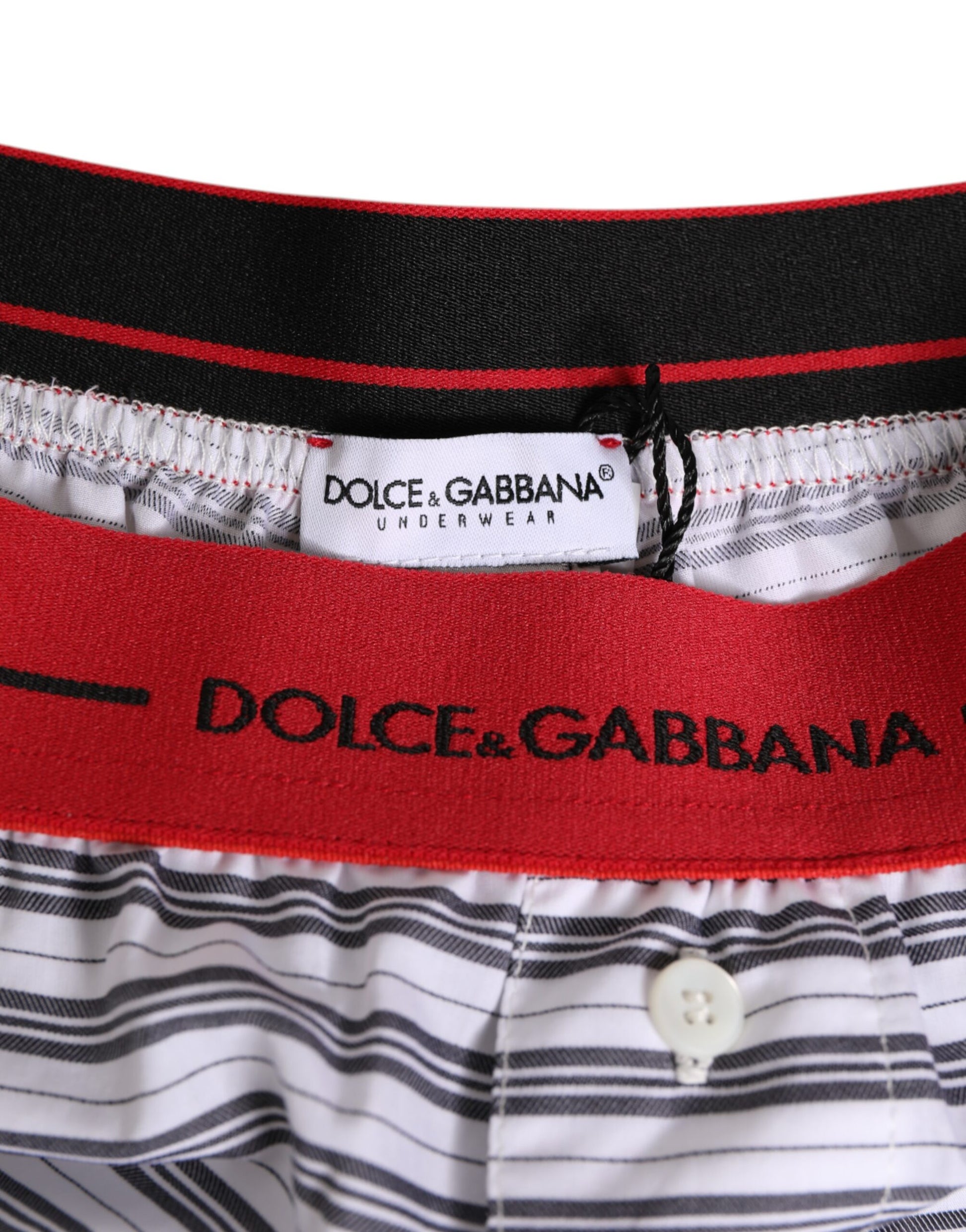 White Striped Cotton Red Waistband Shorts Swimwear