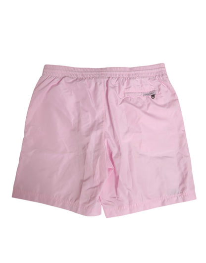 Pink Nylon Logo Side Stripe Beachwear Men Swimwear