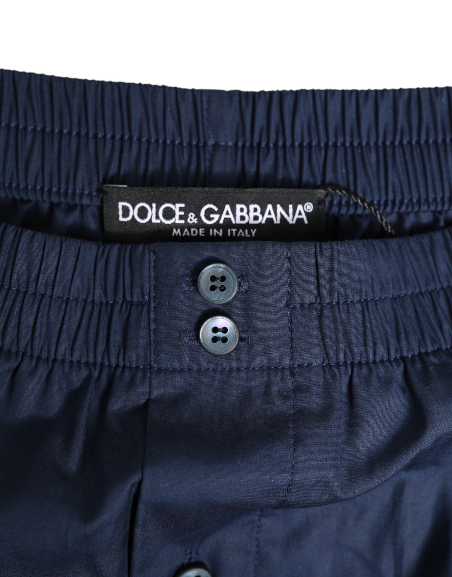 Navy Blue Cotton Elastic Waistband Button Swimwear