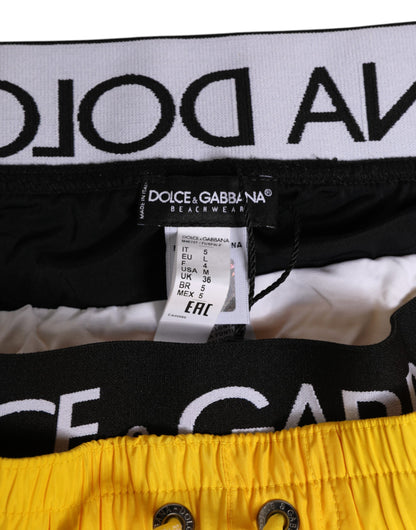 Yellow Drawstring Beachwear Men Shorts Swimwear
