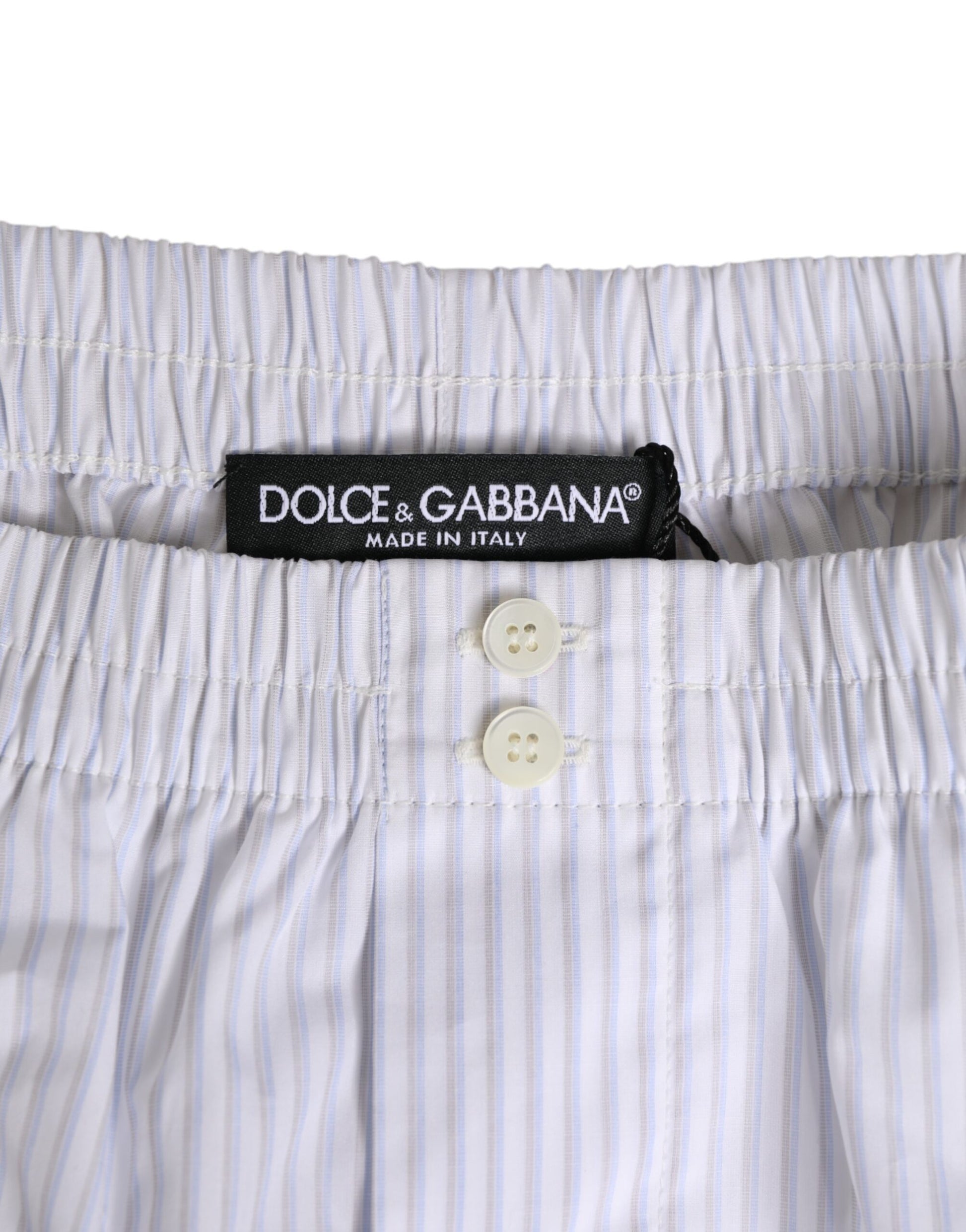 White Blue Cotton Striped Button Fly Shorts Swimwear