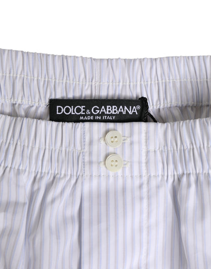 White Blue Cotton Striped Button Fly Shorts Swimwear