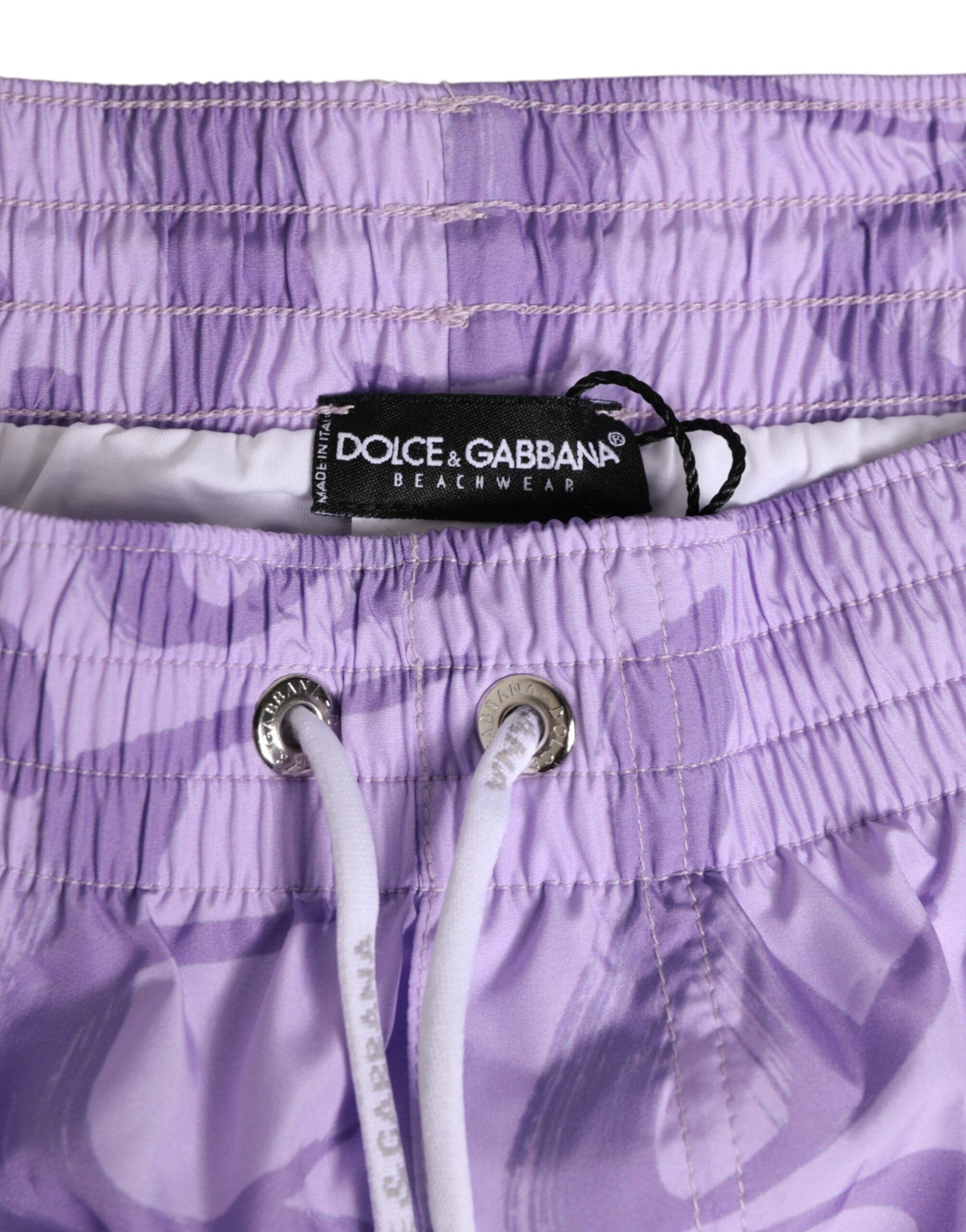 Purple DG Logo Print Nylon Men Shorts Swimwear