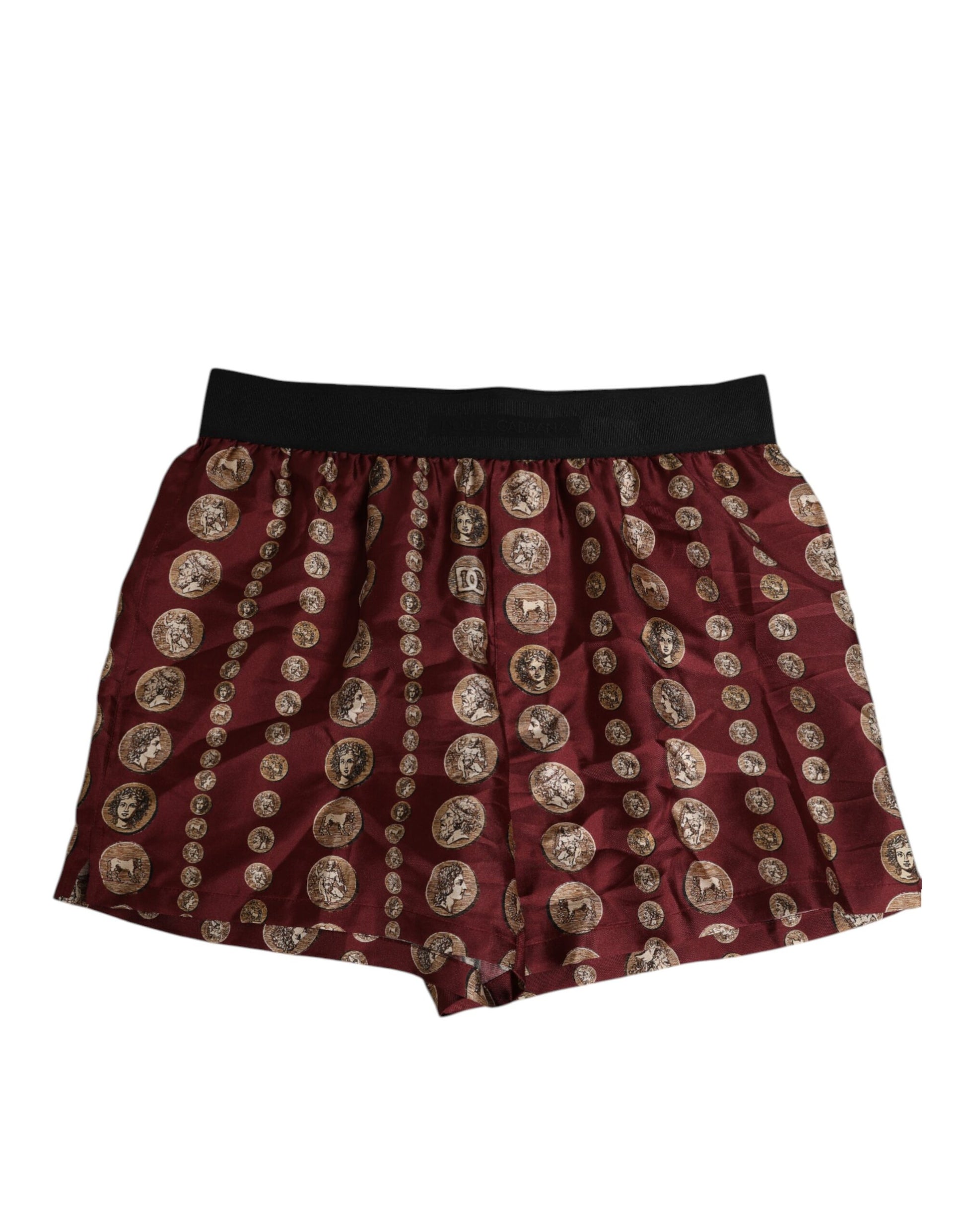 Burgundy Silk Coin Print Men Boxer Short Swimwear