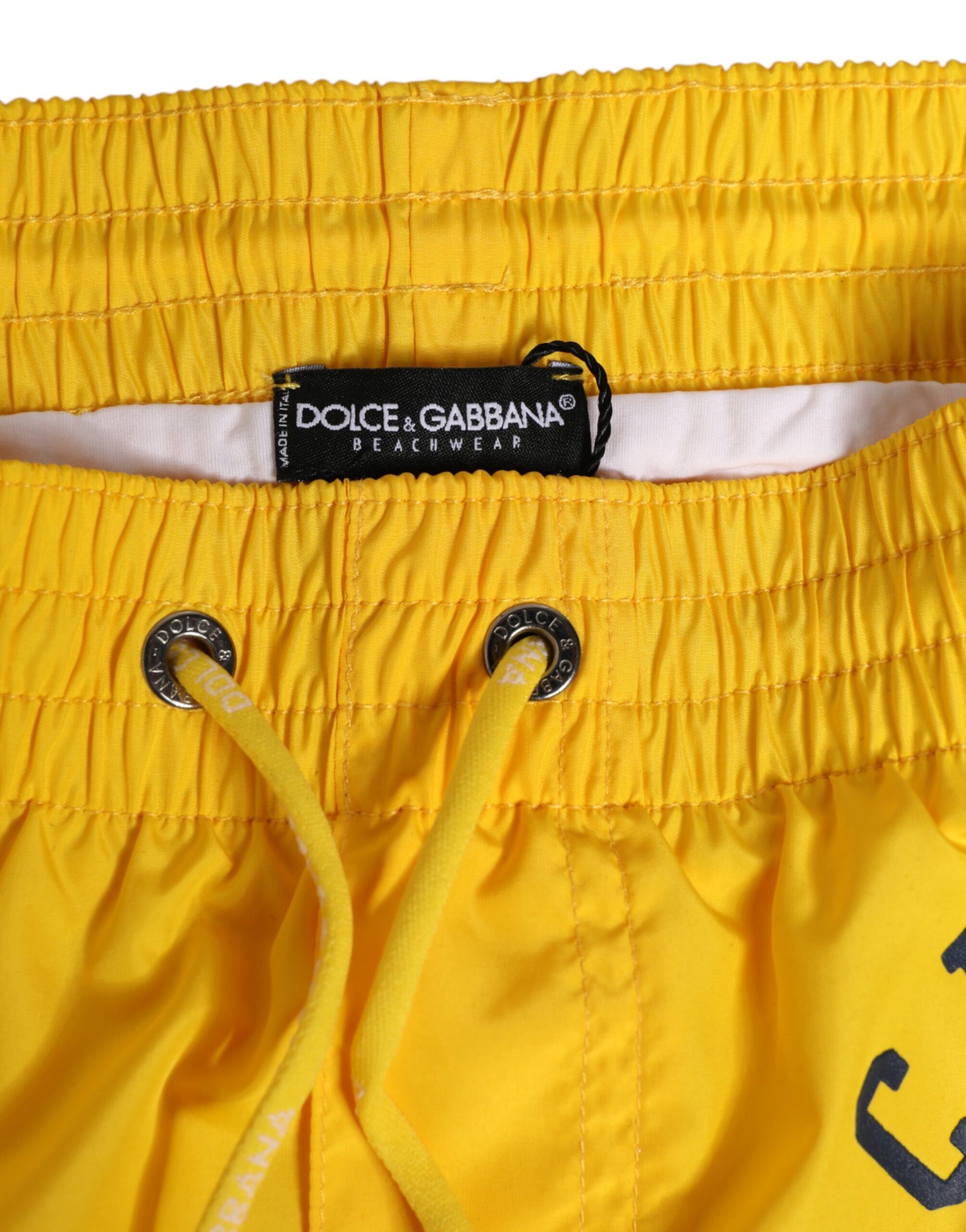 Yellow Nylon Logo Print Men Boxer Short Swimwear