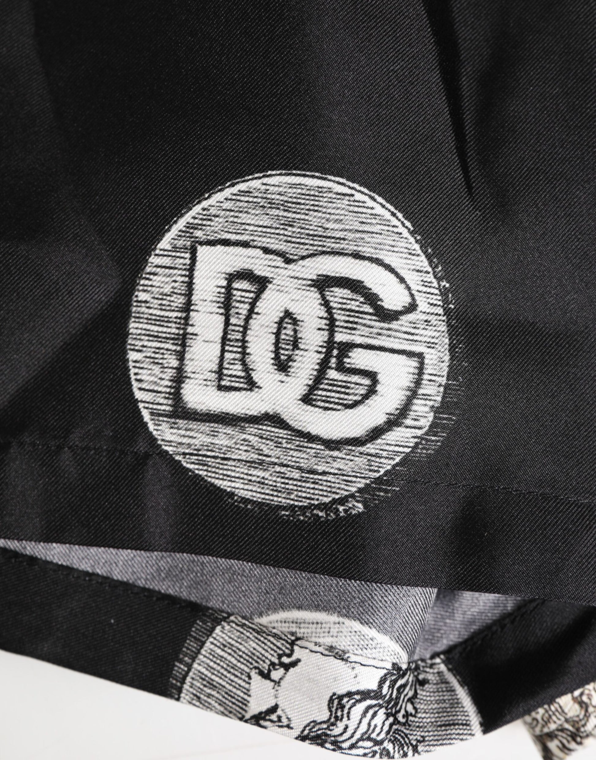 Black Silk Ancient Coin Print Boxer Short Swimwear