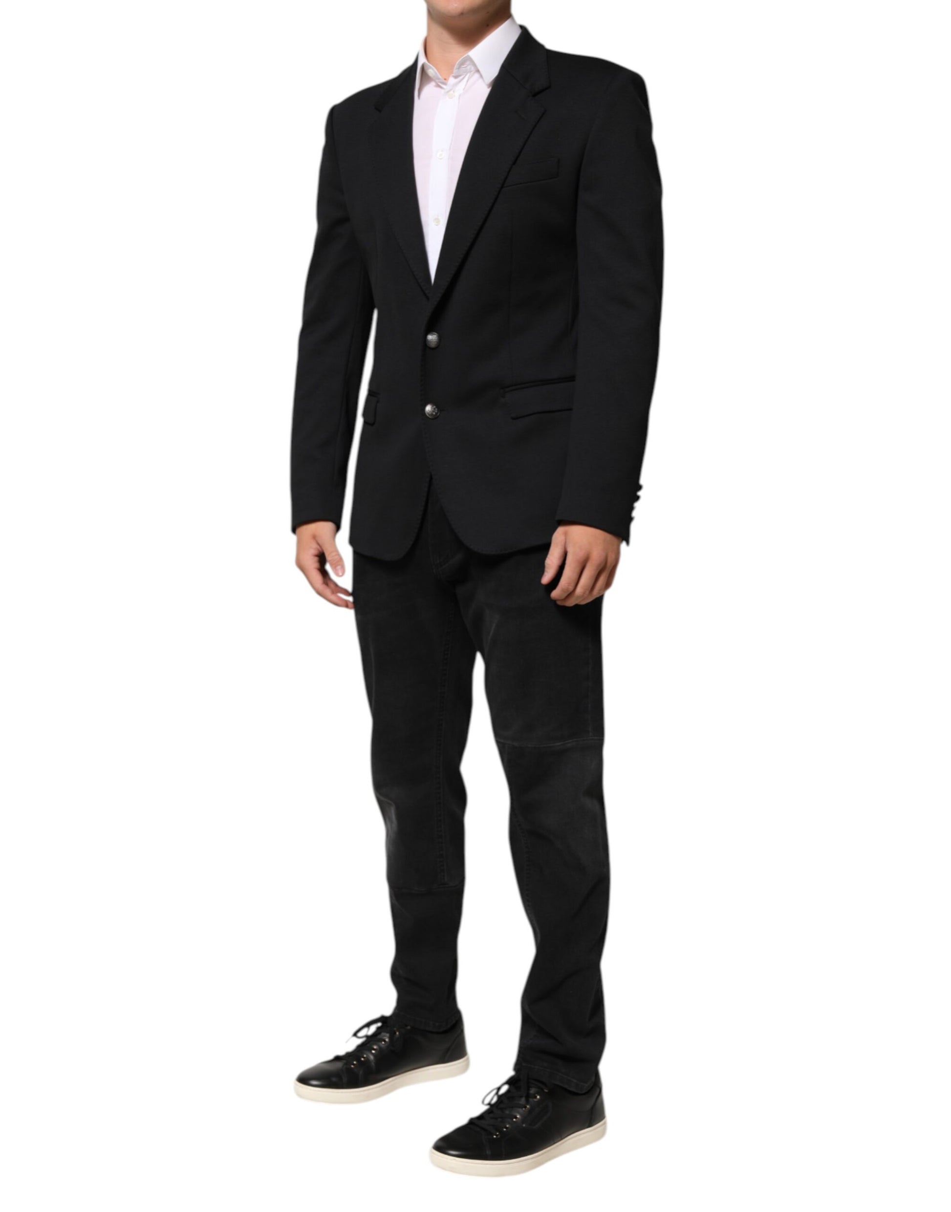 Dark Blue Cotton Men Jacket Coat Blazer Suit