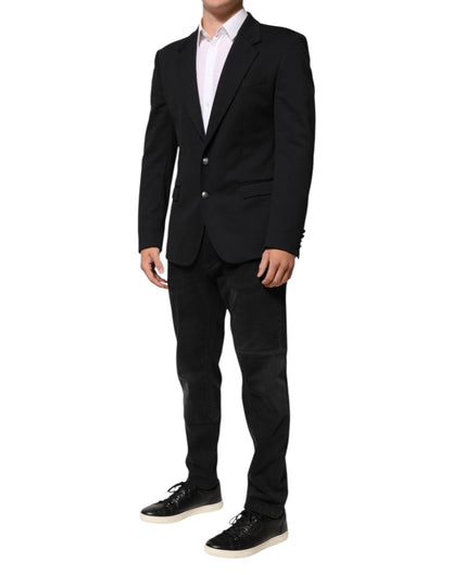 Dark Blue Cotton Men Jacket Coat Blazer Suit