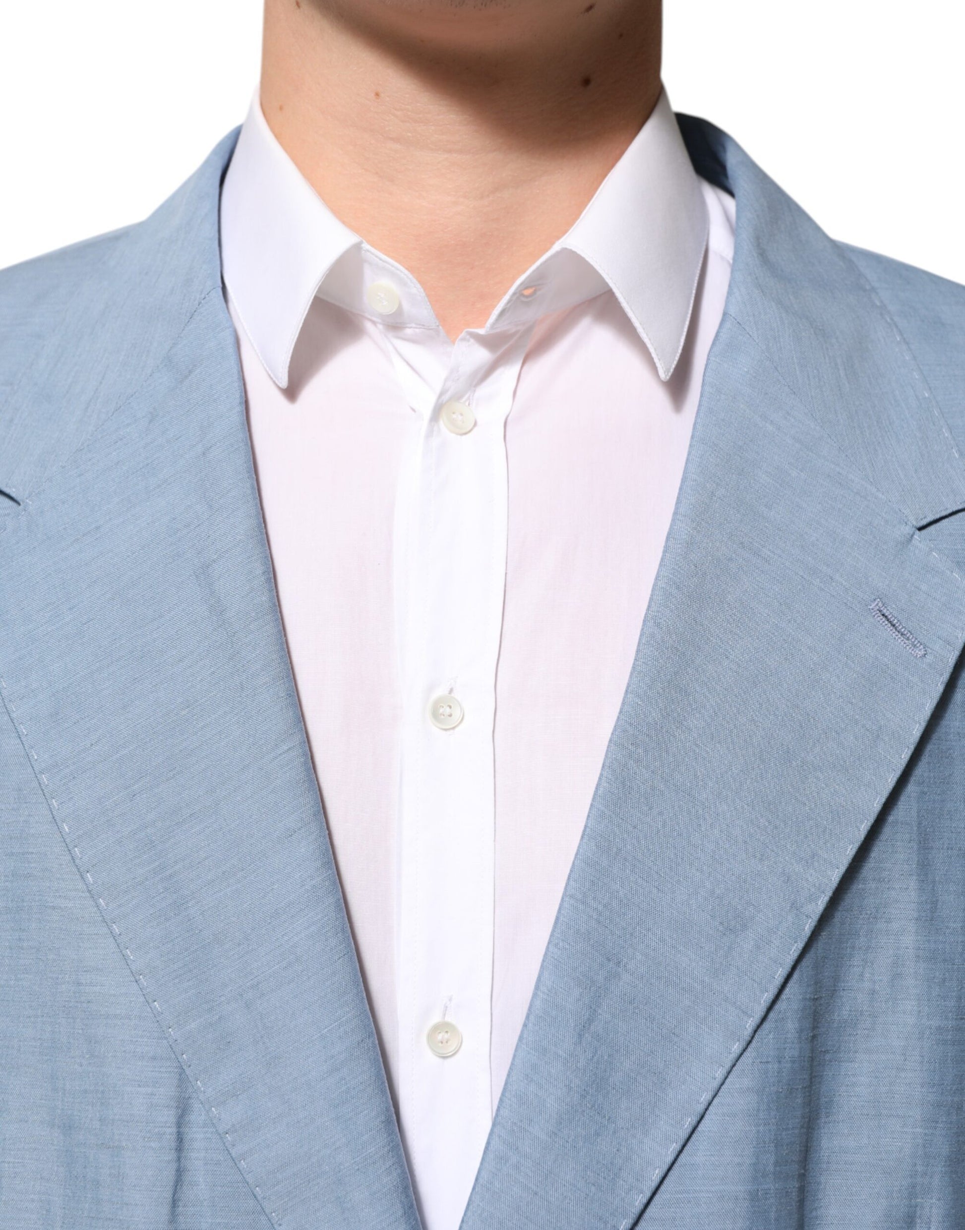 Light Blue Linen Double Breasted Men Jacket Blazer