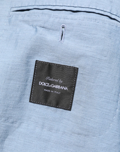 Light Blue Linen Double Breasted Men Jacket Blazer