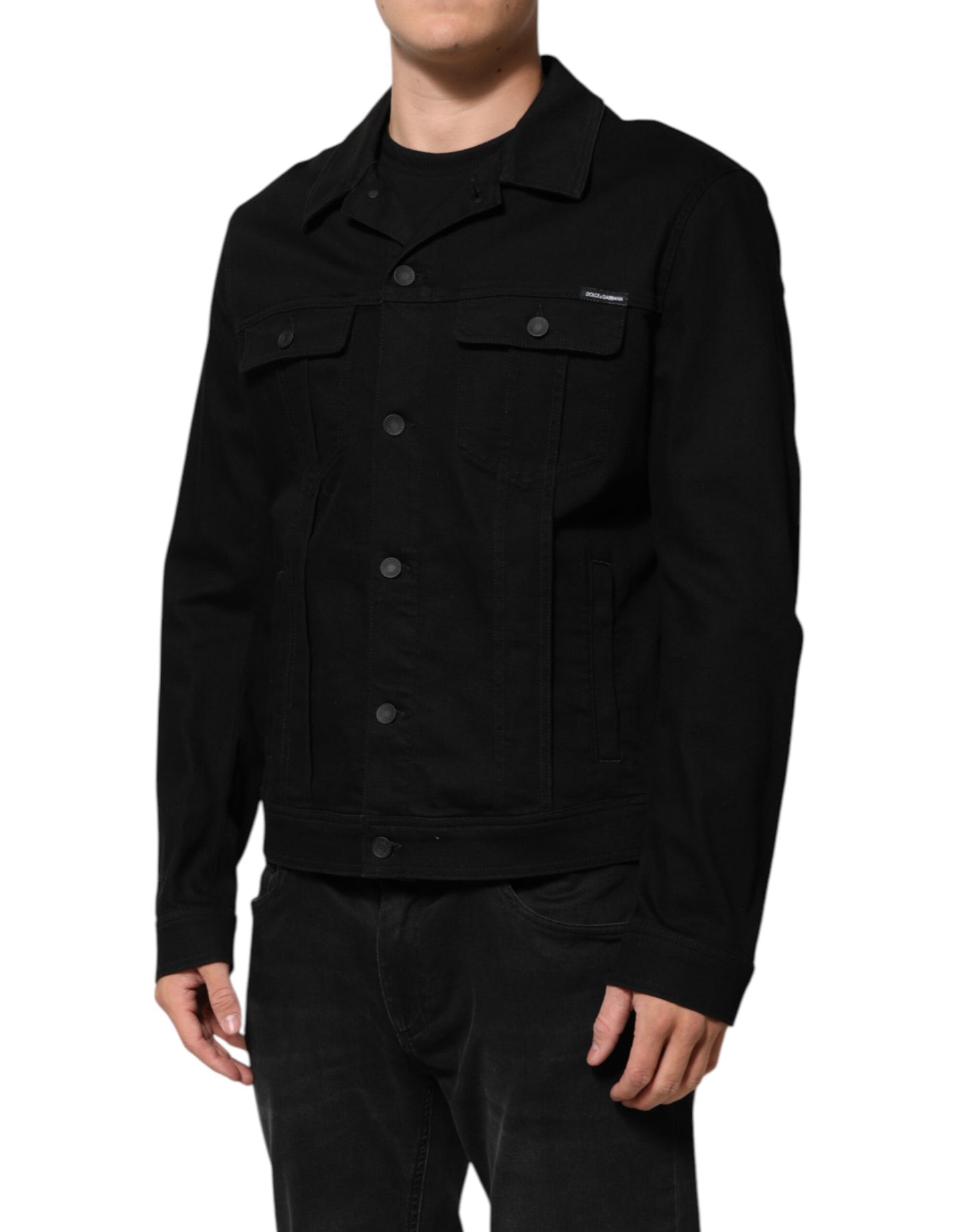 Black Cotton Denim Stretch Giubbotto Jacket