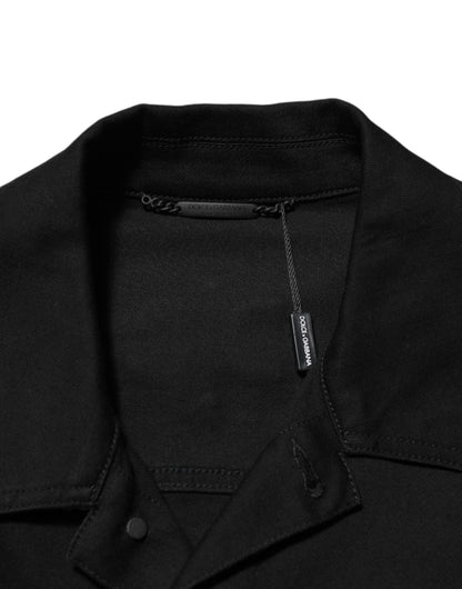 Black Cotton Denim Stretch Giubbotto Jacket