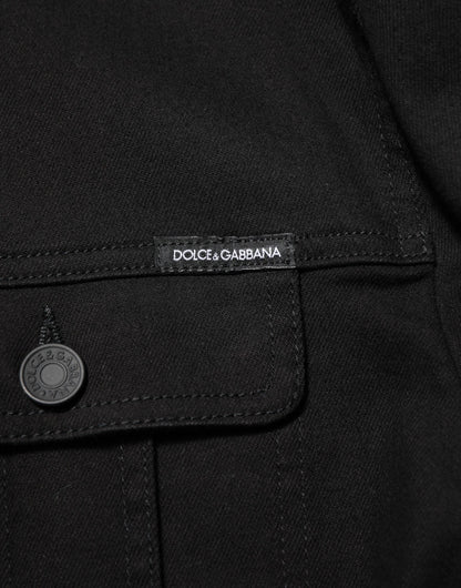 Black Cotton Denim Stretch Giubbotto Jacket