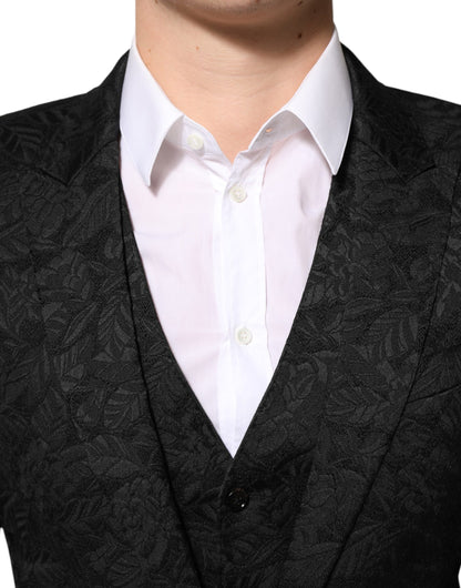 Black 3 Piece Brocade Jacquard Suit MARTINI