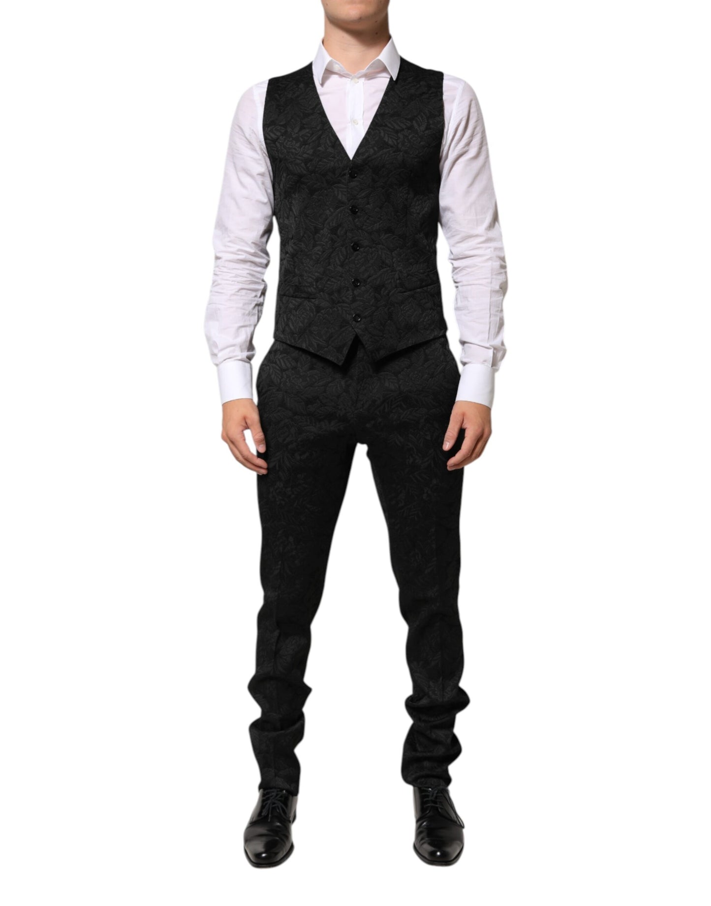 Black 3 Piece Brocade Jacquard Suit MARTINI