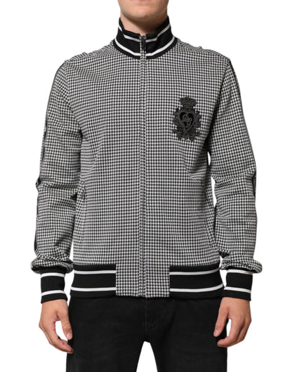 Black White Houndstooth Wool Crest Jacket Sweater