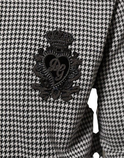 Black White Houndstooth Wool Crest Jacket Sweater
