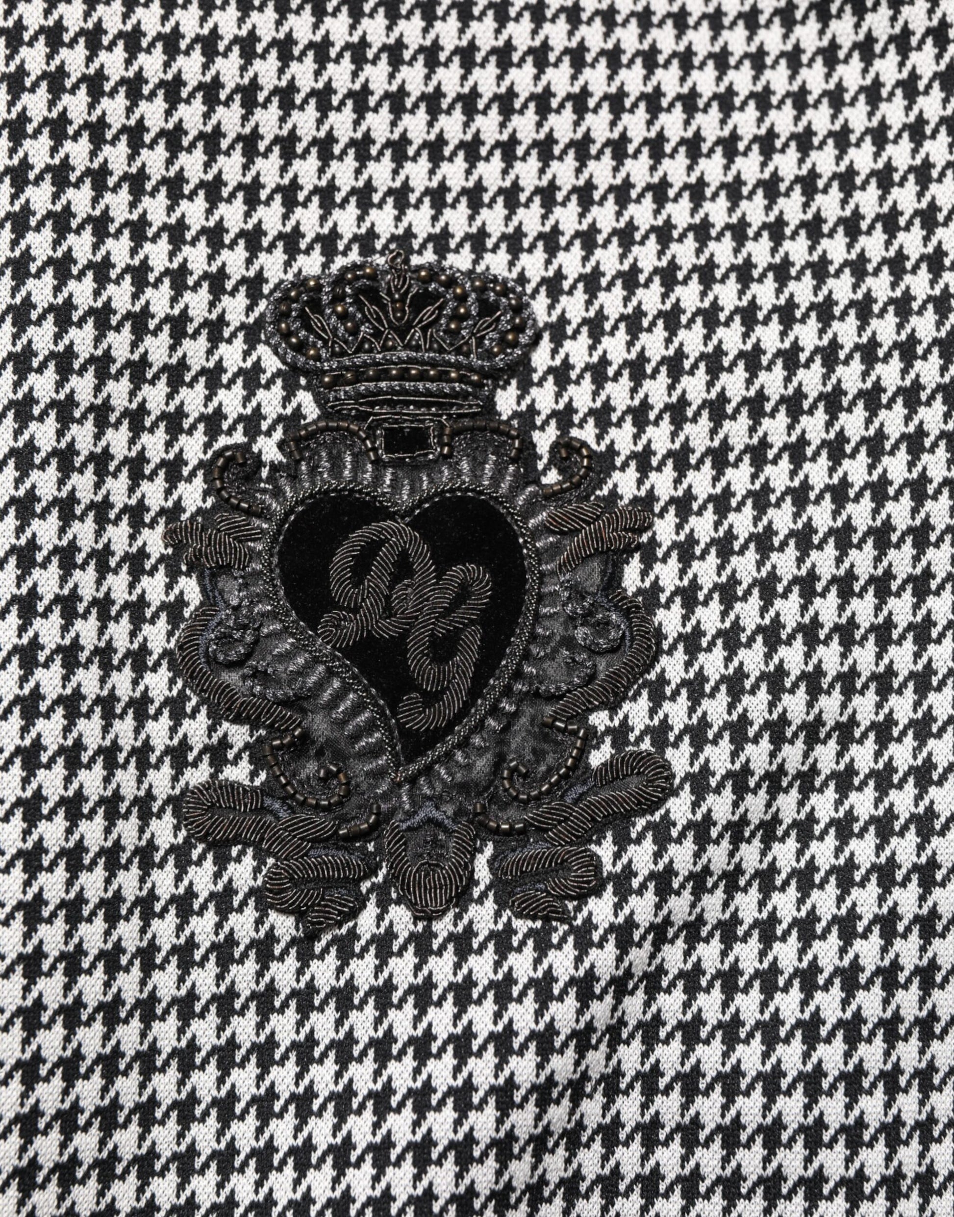 Black White Houndstooth Wool Crest Jacket Sweater