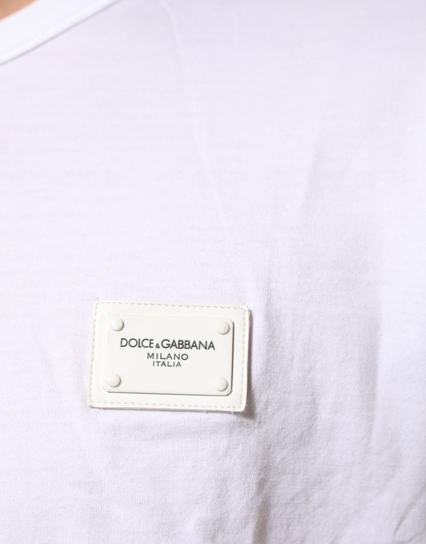 White Logo Plaque Cotton Crew Neck T-shirt