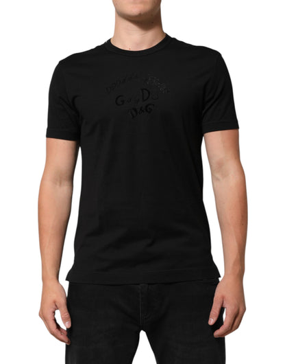 Black Cotton Velvet Logo Print Men T-shirt