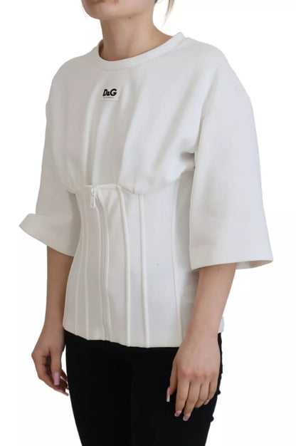 White Cotton Corset Stretch Top  T-shirt