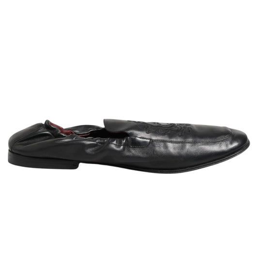 Black Leather Slip On Men Flat Loafers Shoes