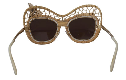 DG2159B Beige Gold Straw Butterfly Crystals Sunglasses