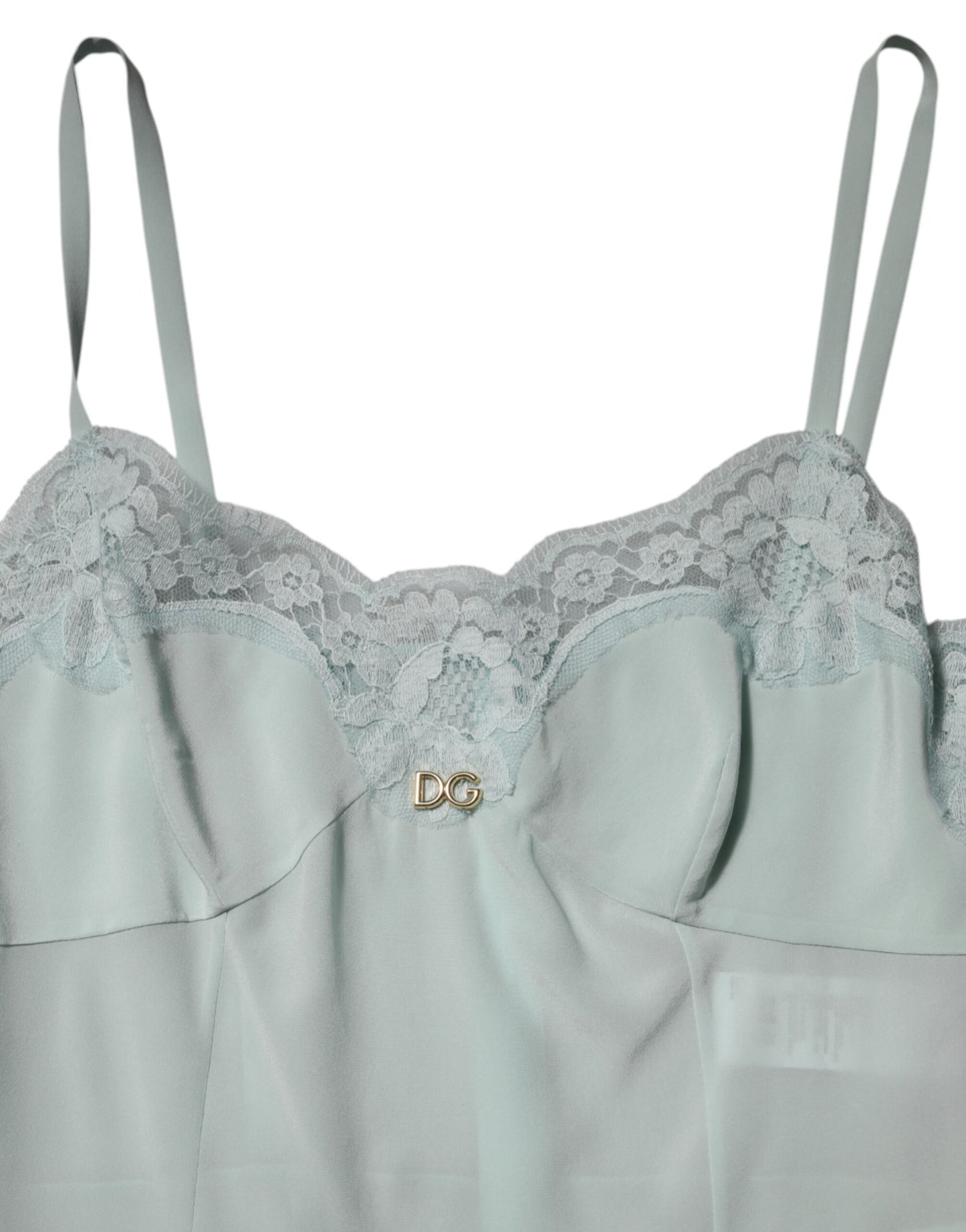 Light Blue Silk Lace Midi Bodycon Slip Dress