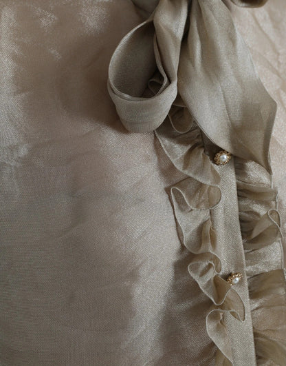 Gold Ascot Collar Ruffles Blouse Top