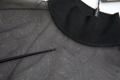 Black Mesh Turtleneck Sheer Blouse Top