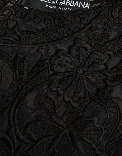 Black Silk Lace Trim Long Sleeves Blouse Top