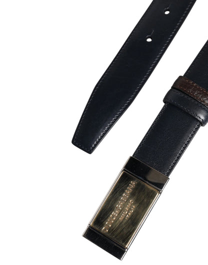 Blue Brown Leather Buckle Reversible Belt