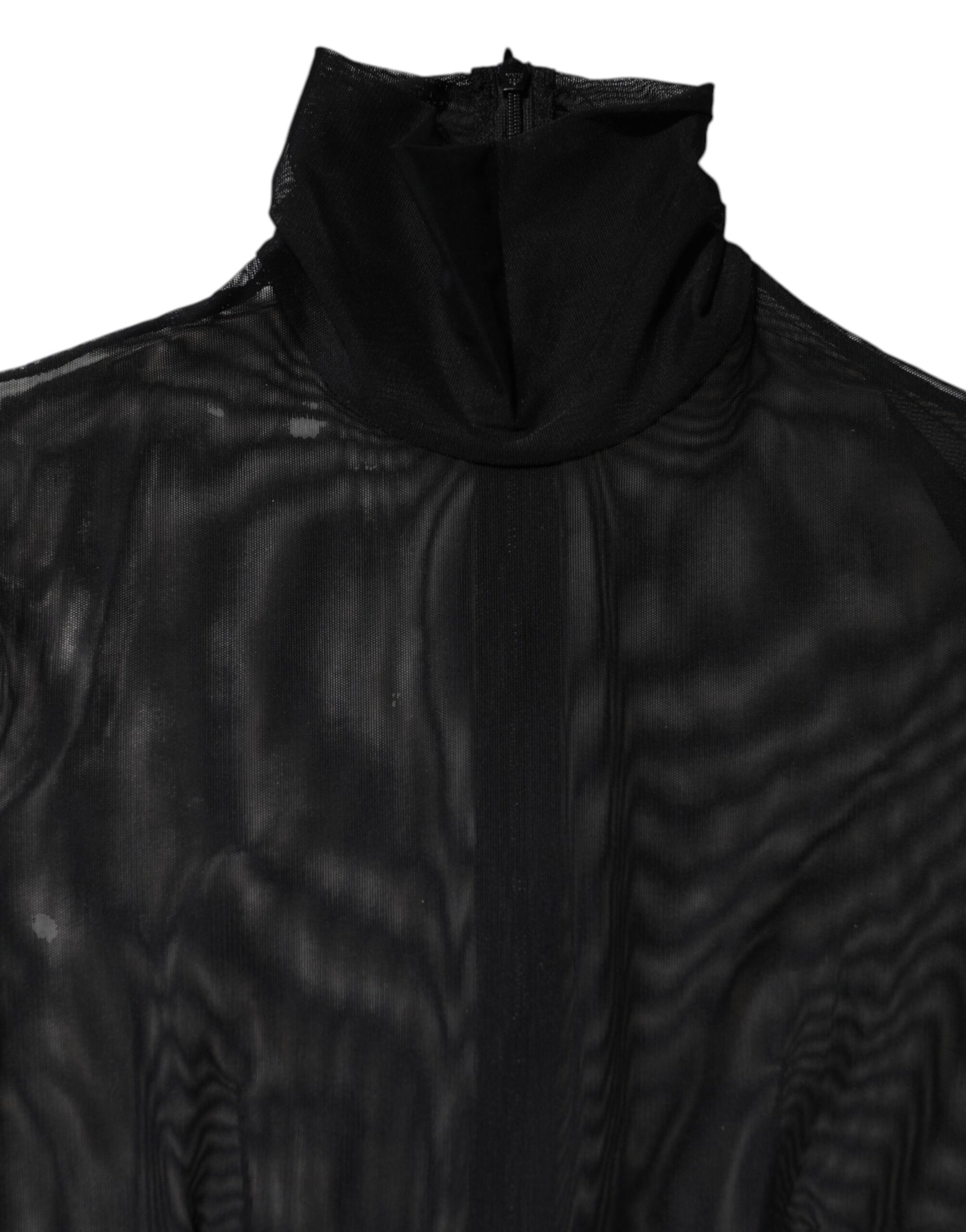 Black Sheer Mesh Long Sleeve Jumpsuit Bodysuit Dress