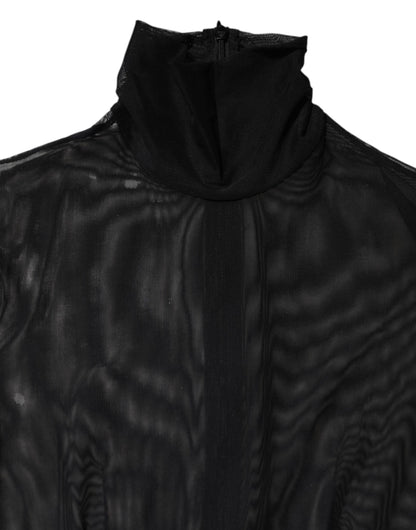 Black Sheer Mesh Long Sleeve Jumpsuit Bodysuit Dress