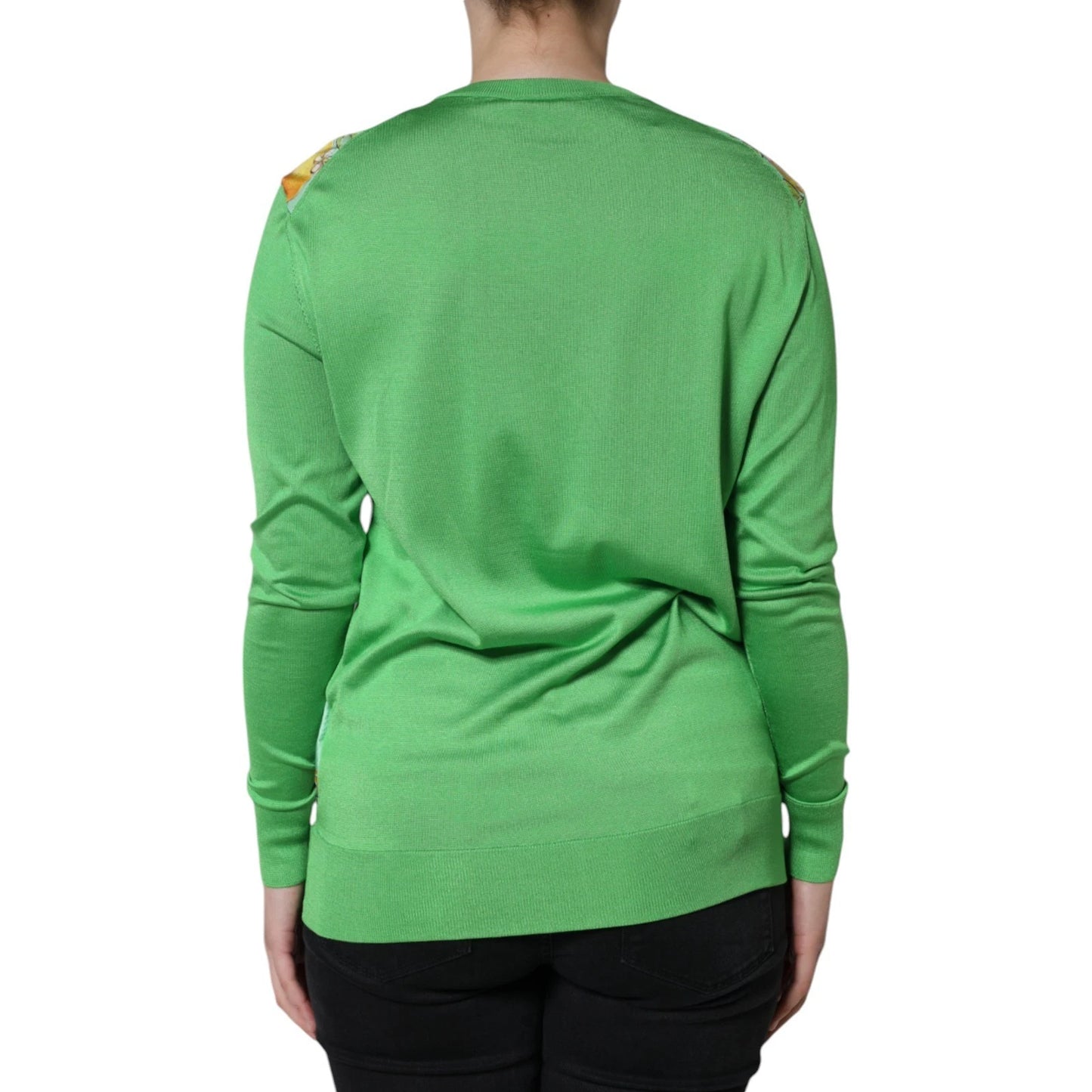 Green Lemon Print Pullover Silk Women Sweater