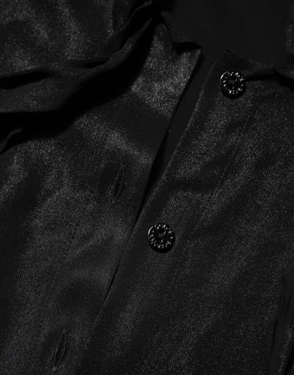 Black Viscose Long Sleeve Tie Neck Blouse Top