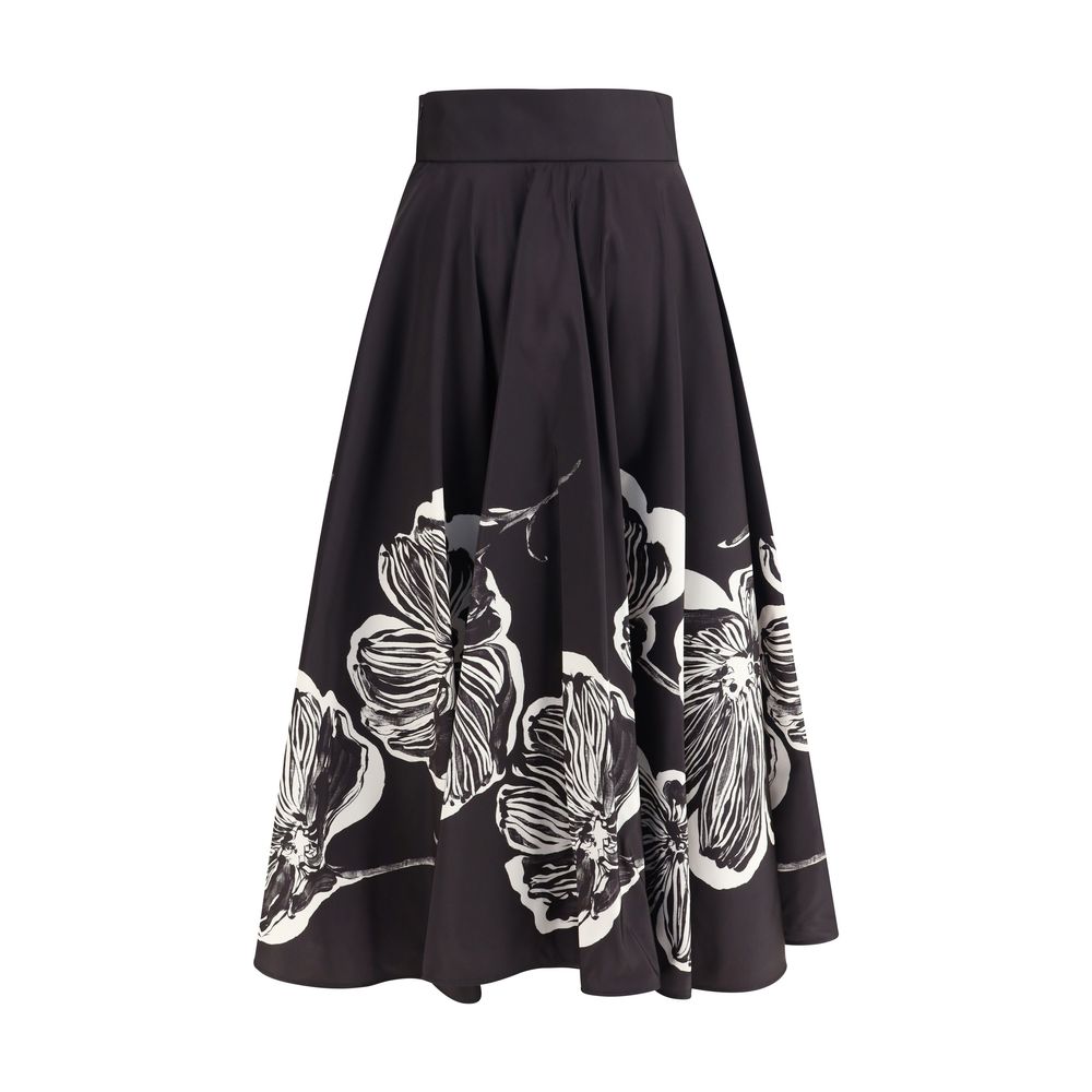 Black Polyester Midi Skirt