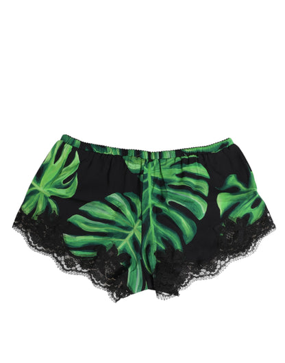 Black Green Tropical Print Lace Underwear