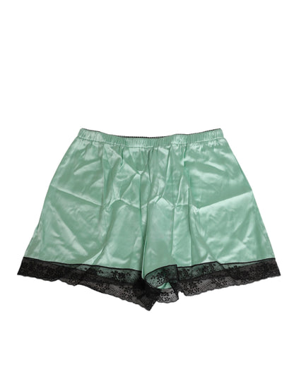 Water Green Satin Black Lace Trim Underwear