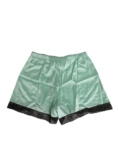 Water Green Satin Black Lace Trim Underwear