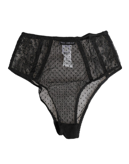 Black Lace Polka Dot Mesh High Waist Underwear