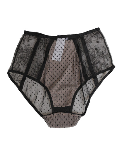 Black Sheer Polka Dot Lace High Waist Underwear