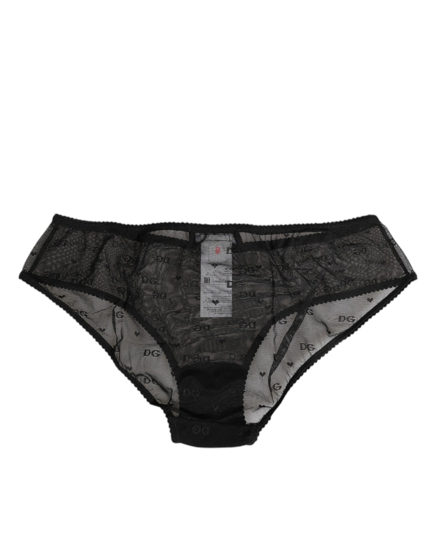 Black Sheer Mesh Lace Polka Dot Logo Underwear