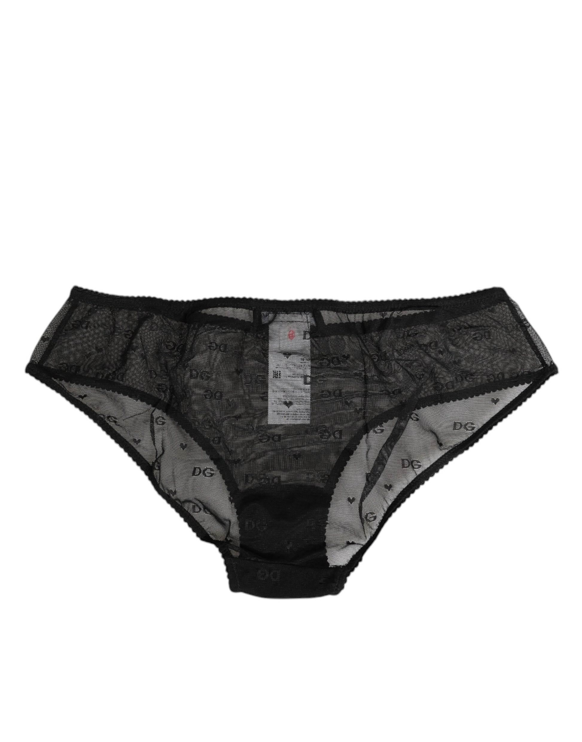Black Sheer Mesh Lace Polka Dot Logo Underwear