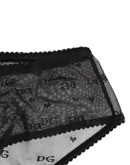 Black Sheer Mesh Lace Polka Dot Logo Underwear