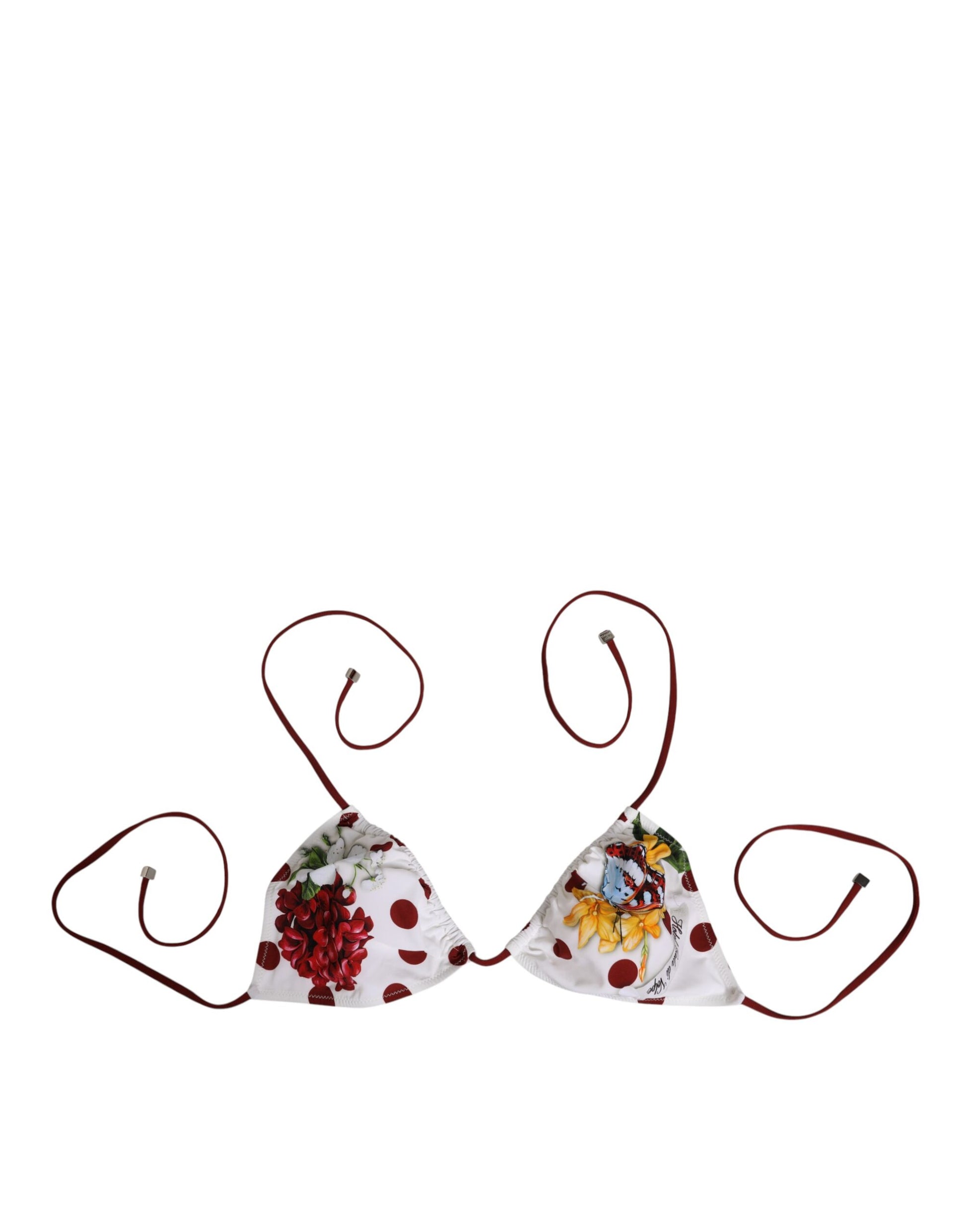 White Red Polka Dot Floral Print Triangle