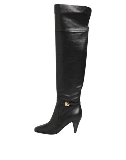 Black Leather Over-The-Knee DG Boots  Shoes