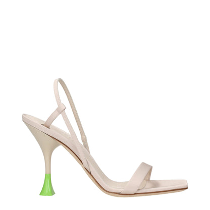 Beige Fabric Stiletto Heels Sandals