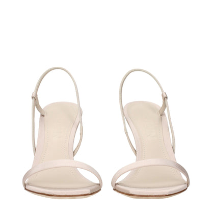 Beige Fabric Stiletto Heels Sandals
