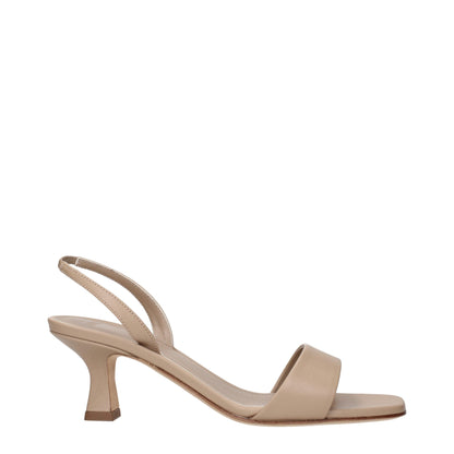 Beige Leather Flat Sandals